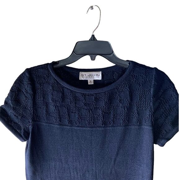 Vintage St. John Collection Black Knit Dress Size 2 Sheath Crochet Short Sleeve - Picture 5 of 10